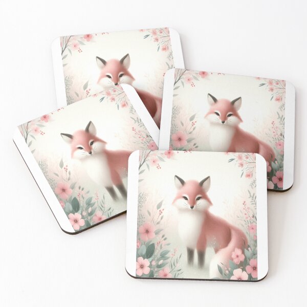Item preview, Whimsical Pink Fox Among Flowers, Cottagecore Woodland Art designed and sold by NarjaShop.