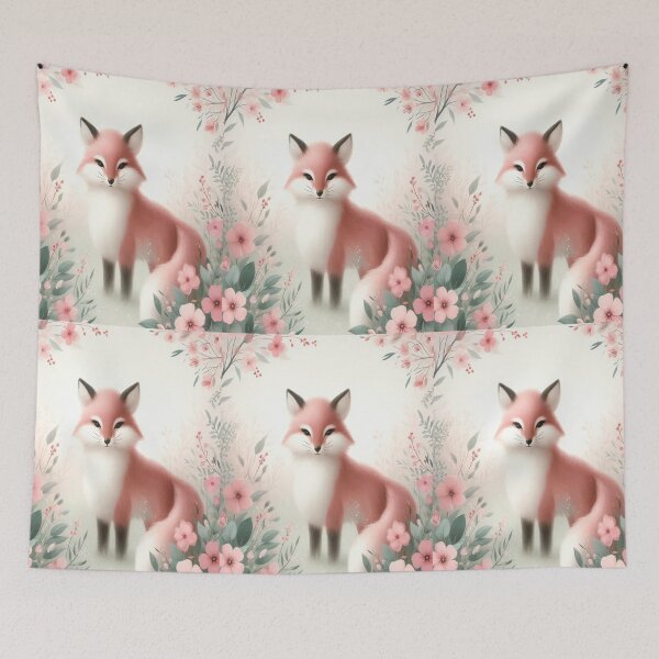 Item preview, Whimsical Pink Fox Among Flowers, Cottagecore Woodland Art designed and sold by NarjaShop.