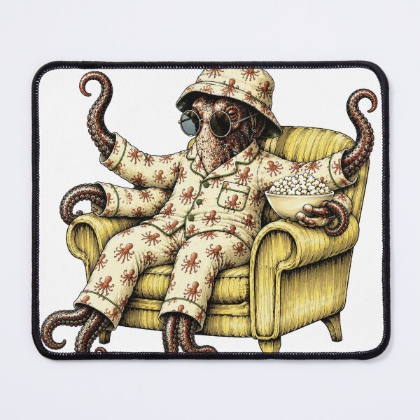 Item preview, octopus in matching pajamas relaxing eating popcorn designed and sold by PhiloDoh.