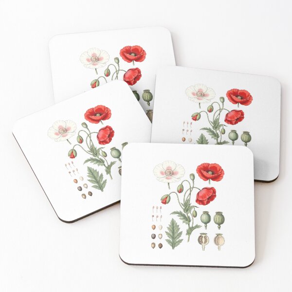 Item preview, Vintage Poppy Botanical Chart – Red and White Poppies Floral Illustration designed and sold by MyHappyArtShop.