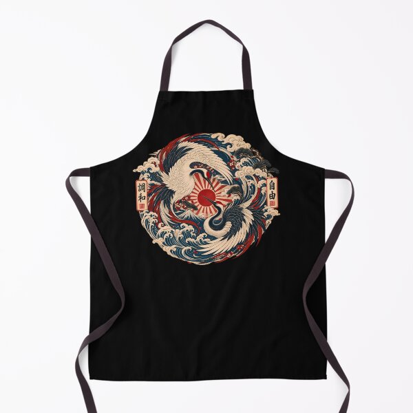 Item preview, Majestic Crane Yin Yang - Vintage Mount Fuji Ukiyo-e Emblem - Black designed and sold by Rasamore™ Studios | Minimalist Art.