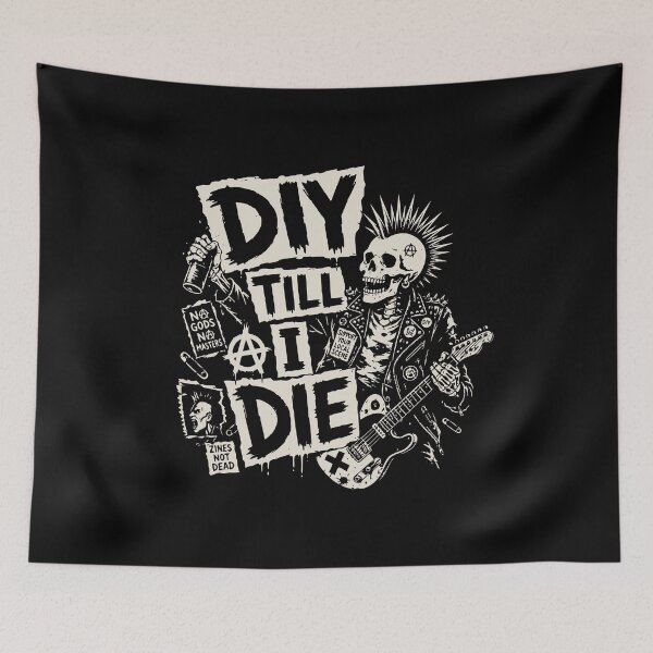 Item preview, DIY Till I Die Punk Rock Skeleton Underground Art designed and sold by FeverVoid.