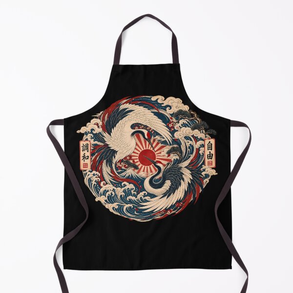 Item preview, Majestic Crane Yin Yang - Vintage Mount Fuji Ukiyo-e Emblem - Oversized Black designed and sold by Rasamore™ Studios | Minimalist Art.