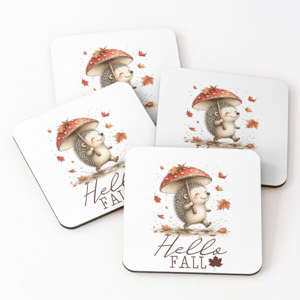 Item preview, Hello Fall Hedgehog graphic art cool temps and colorful leaves hedgehog under umbrella designed and sold by Lori Richardson.