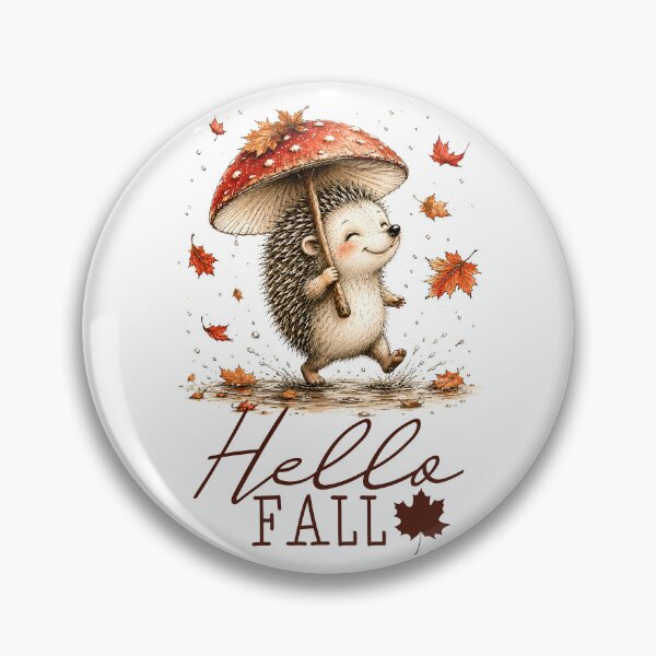 Item preview, Hello Fall Hedgehog graphic art cool temps and colorful leaves hedgehog under umbrella designed and sold by Lori Richardson.