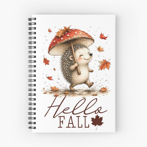 Item preview, Hello Fall Hedgehog graphic art cool temps and colorful leaves hedgehog under umbrella designed and sold by Lori Richardson.