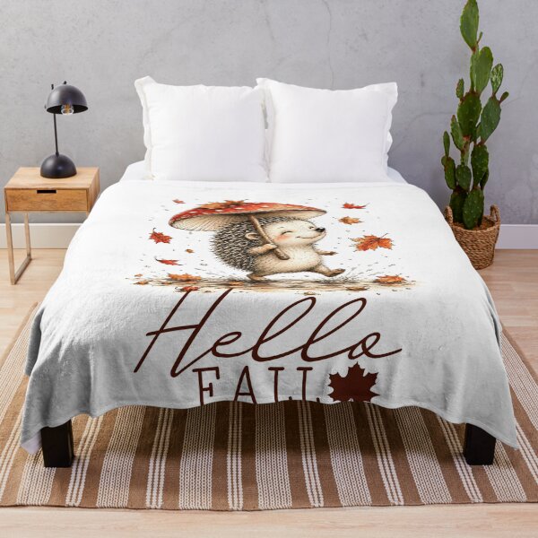 Item preview, Hello Fall Hedgehog graphic art cool temps and colorful leaves hedgehog under umbrella designed and sold by Lori Richardson.