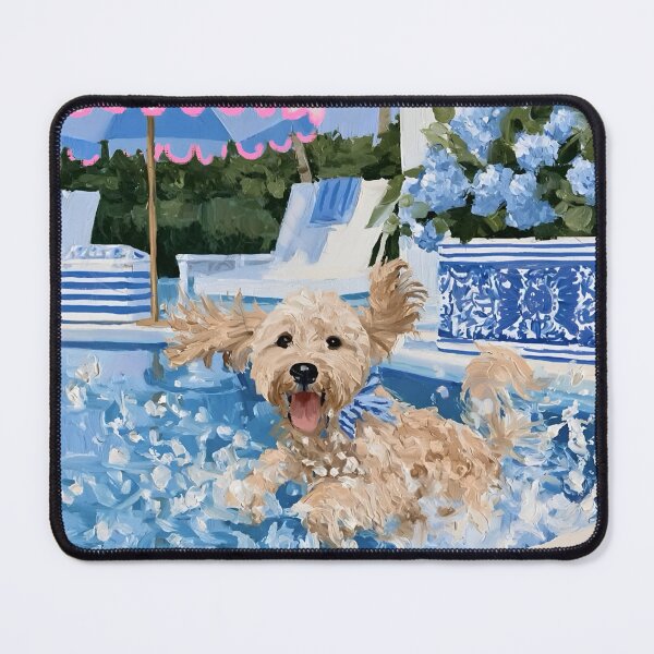 Item preview, Grandmillennial art, Having A Splashing Time, preppy labradoodle art designed and sold by SophieClimaArt.