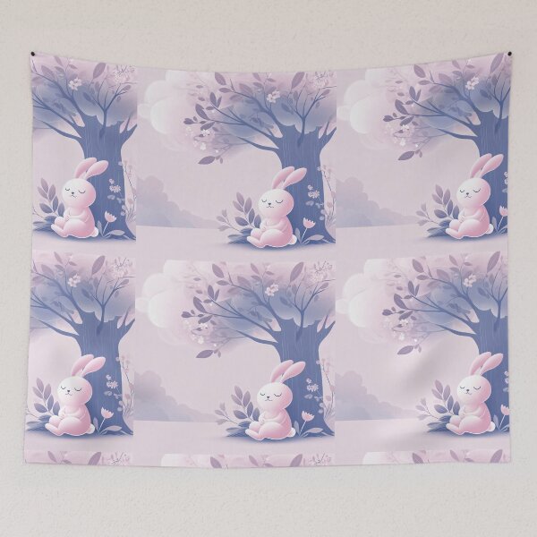 Item preview, Pink Bunny Under Lilac Tree, Dreamy Woodland Nursery Art designed and sold by NarjaShop.
