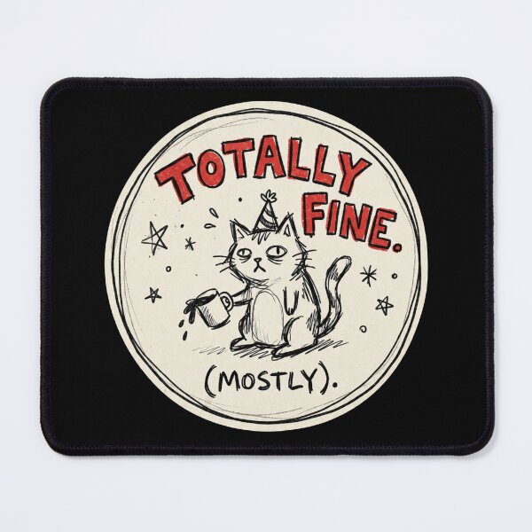 Item preview, Totally Fine Mostly Funny Cat Meme | Sarcastic Anxious Cat T-Shirt & Sticker designed and sold by Cary-s.