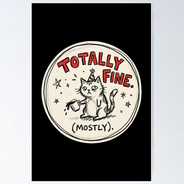 Item preview, Totally Fine Mostly Funny Cat Meme | Sarcastic Anxious Cat T-Shirt & Sticker designed and sold by Cary-s.