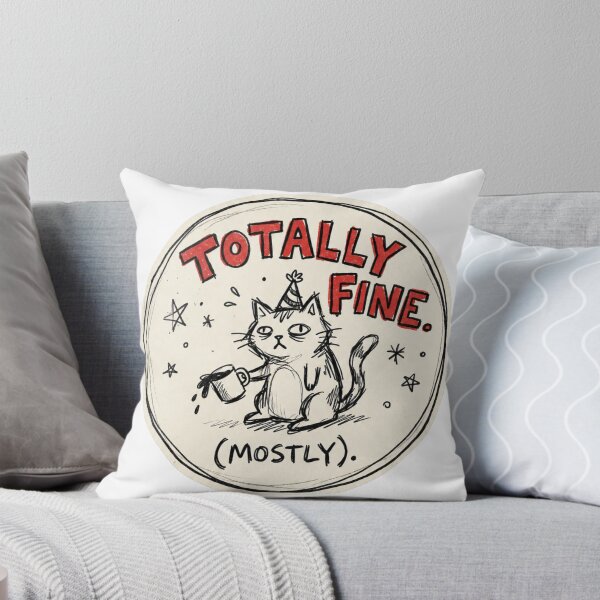 Item preview, Totally Fine Mostly Funny Cat Meme | Sarcastic Anxious Cat T-Shirt & Sticker designed and sold by Cary-s.