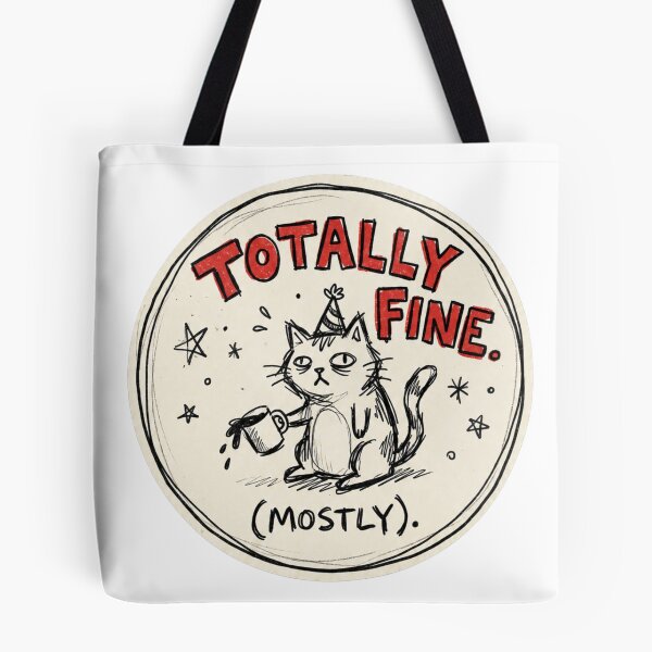 Item preview, Totally Fine Mostly Funny Cat Meme | Sarcastic Anxious Cat T-Shirt & Sticker designed and sold by Cary-s.
