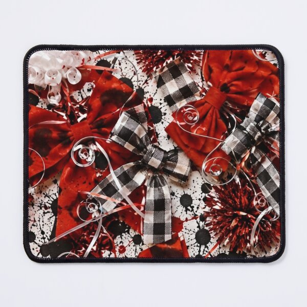Item preview, Holiday Red and Buffalo Check Bows Mixed Media Art designed and sold by THE SPLATTERED HAUS BY SAGE BANKS.