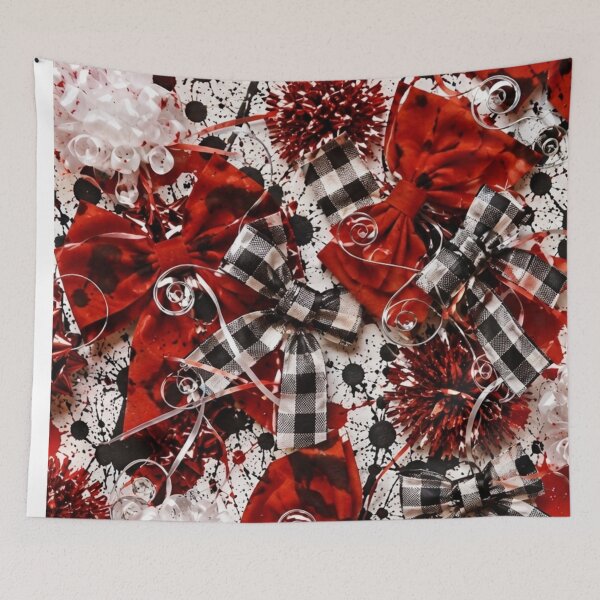 Item preview, Holiday Red and Buffalo Check Bows Mixed Media Art designed and sold by THE SPLATTERED HAUS BY SAGE BANKS.