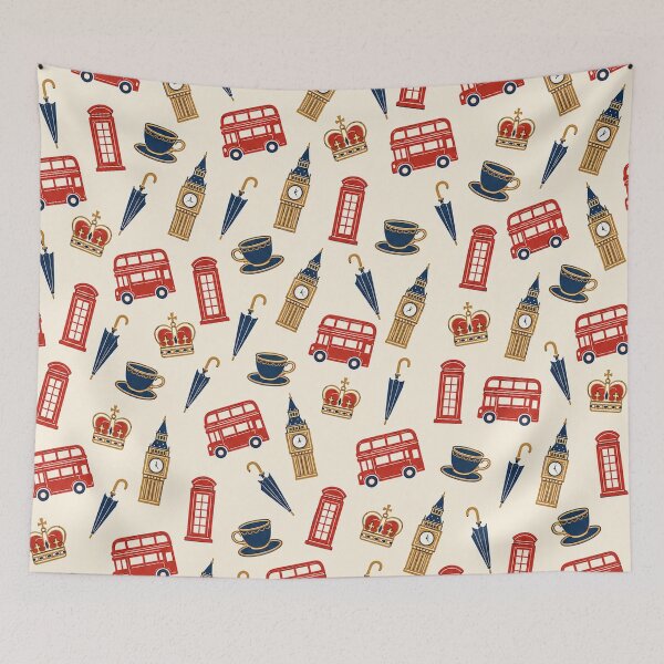 Item preview, London England Pattern, Big Ben Red Bus British Travel Print designed and sold by TM DESIGNS AND MORE.