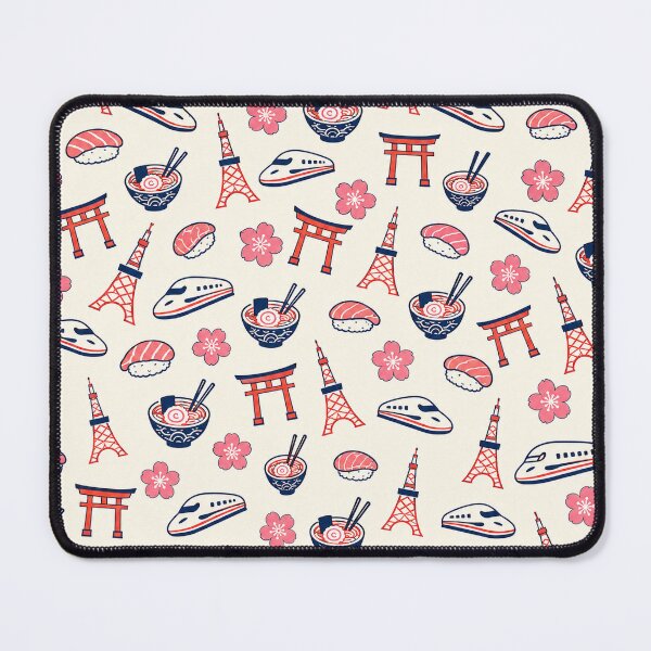 Item preview, Japan Travel Pattern, Tokyo Tower Sushi Ramen Retro Print Art designed and sold by TM DESIGNS AND MORE.