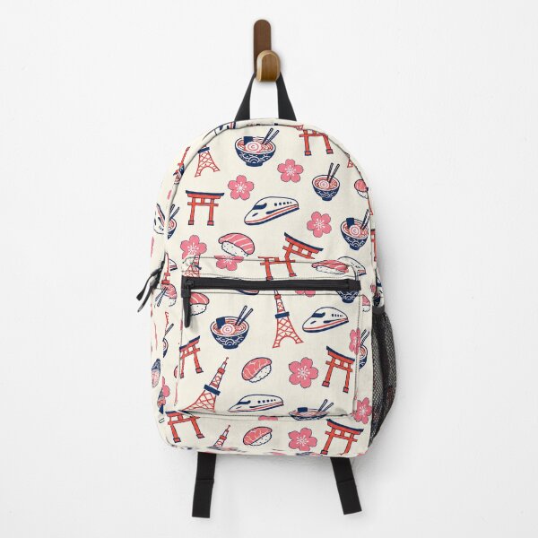 Item preview, Japan Travel Pattern, Tokyo Tower Sushi Ramen Retro Print Art designed and sold by TM DESIGNS AND MORE.