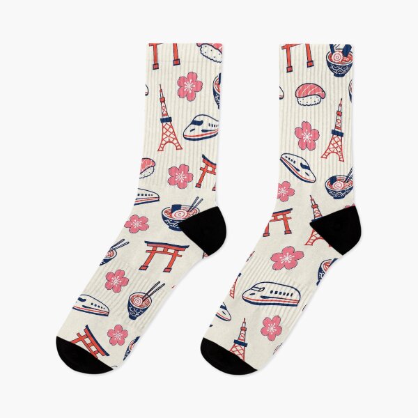 Item preview, Japan Travel Pattern, Tokyo Tower Sushi Ramen Retro Print Art designed and sold by TM DESIGNS AND MORE.