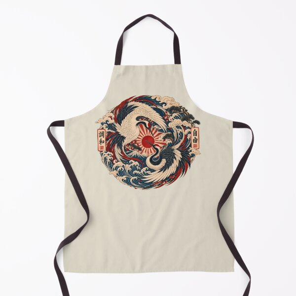 Item preview, Majestic Crane Yin Yang - Vintage Mount Fuji Ukiyo-e Emblem - Warm Parchment designed and sold by Rasamore™ Studios | Minimalist Art.