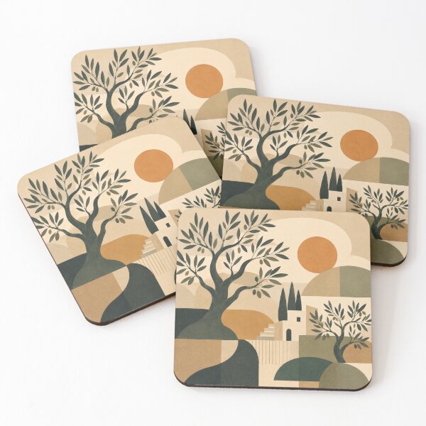 Item preview, Mid Century Modern Olive Tree Landscape designed and sold by KawaiiDesigns26.