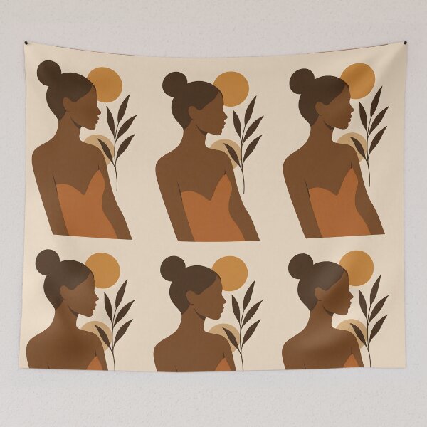 Item preview, Boho Woman Silhouette with Sun and Botanical Leaves, Abstract Feminine Wall Art designed and sold by NarjaShop.