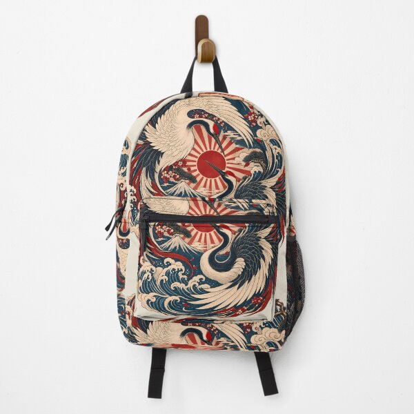 Item preview, Majestic Crane Yin Yang - Vintage Mount Fuji Ukiyo-e Emblem - Oversized - Warm Parchment designed and sold by Rasamore™ Studios | Minimalist Art.