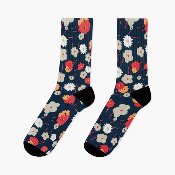 Item preview, Retro Navy Floral Pattern – Red Orange Vintage Ditsy Flowers designed and sold by Good_Things.