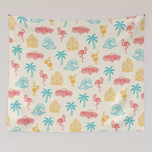 Item preview, Miami Beach Pattern, Flamingo Palm Tree Retro Vacation Print designed and sold by TM DESIGNS AND MORE.