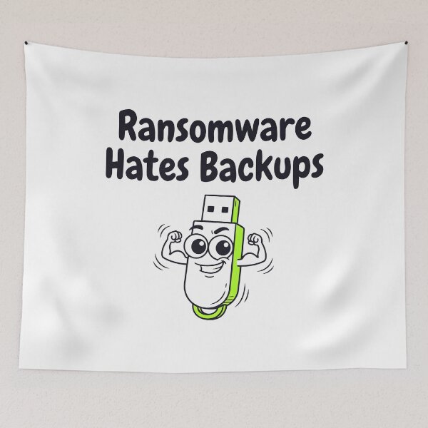 Artikelvorschau, Ransomware hasst Backups. entworfen und verkauft von Brain Fog Lab.