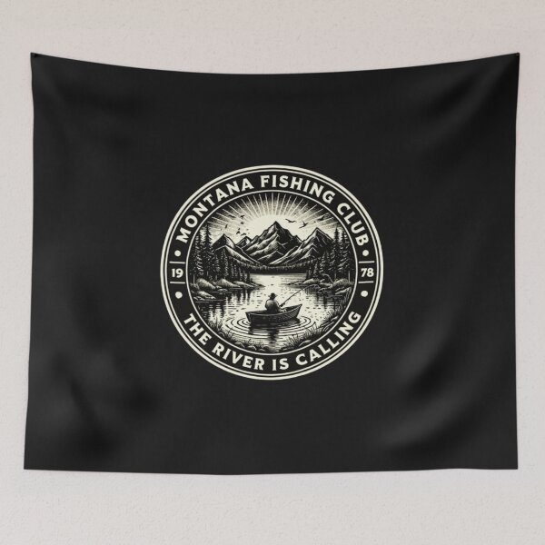 Item preview, Montana fishing club emblem with mountains and river designed and sold by Rue Design Company.