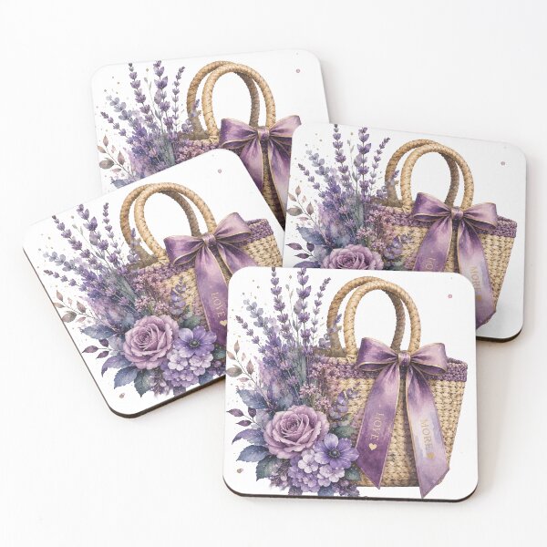 Item preview, Lavender Flower Basket with Purple Roses – Romantic Watercolor Floral Tote with Love More Bow, Cottagecore Botanical Garden and Feminine Gift Design designed and sold by Gold Turtle  Lina.