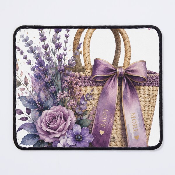 Item preview, Lavender Flower Basket with Purple Roses – Romantic Watercolor Floral Tote with Love More Bow, Cottagecore Botanical Garden and Feminine Gift Design designed and sold by Gold Turtle  Lina.
