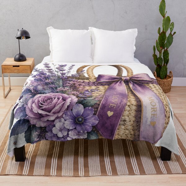 Item preview, Lavender Flower Basket with Purple Roses – Romantic Watercolor Floral Tote with Love More Bow, Cottagecore Botanical Garden and Feminine Gift Design designed and sold by Gold Turtle Lina.