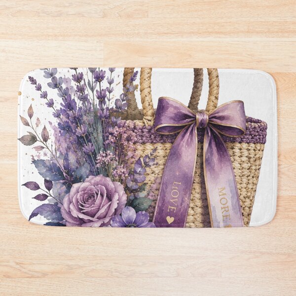 Item preview, Lavender Flower Basket with Purple Roses – Romantic Watercolor Floral Tote with Love More Bow, Cottagecore Botanical Garden and Feminine Gift Design designed and sold by Gold Turtle  Lina.