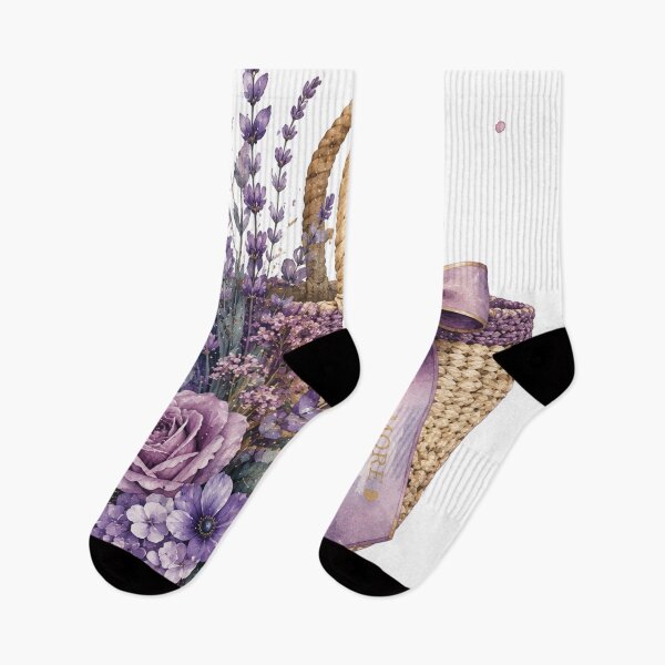 Item preview, Lavender Flower Basket with Purple Roses – Romantic Watercolor Floral Tote with Love More Bow, Cottagecore Botanical Garden and Feminine Gift Design designed and sold by Gold Turtle  Lina.