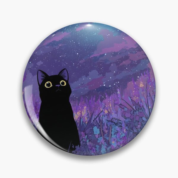 Item preview, Black Cat in Lavender Field Starry Night Sky Aesthetic designed and sold by JossDesign15.