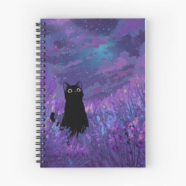Item preview, Black Cat in Lavender Field Starry Night Sky Aesthetic designed and sold by JossDesign15.
