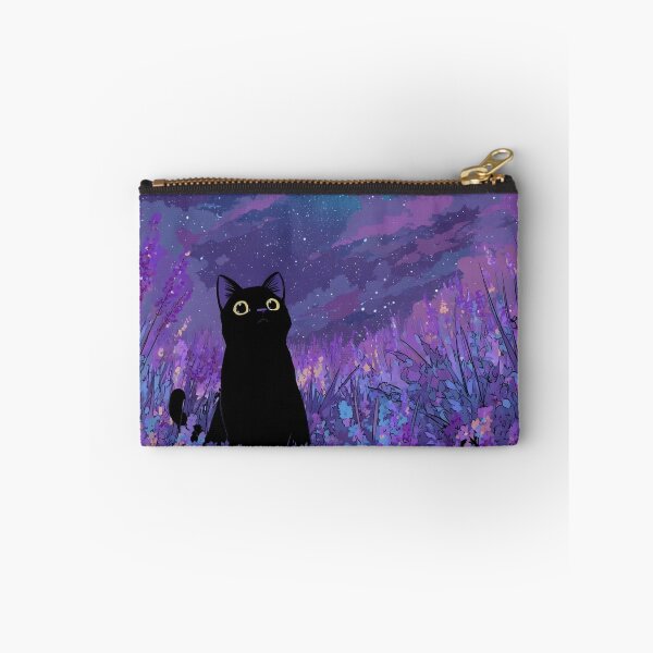 Item preview, Black Cat in Lavender Field Starry Night Sky Aesthetic designed and sold by JossDesign15.
