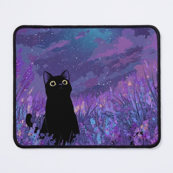 Item preview, Black Cat in Lavender Field Starry Night Sky Aesthetic designed and sold by JossDesign15.