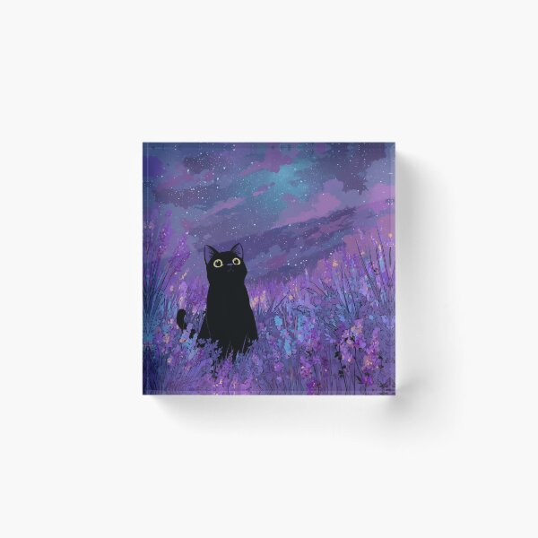 Item preview, Black Cat in Lavender Field Starry Night Sky Aesthetic designed and sold by JossDesign15.