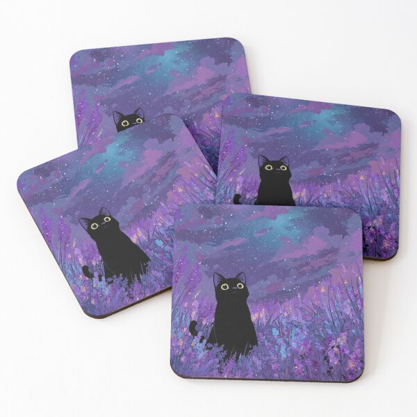 Item preview, Black Cat in Lavender Field Starry Night Sky Aesthetic designed and sold by JossDesign15.