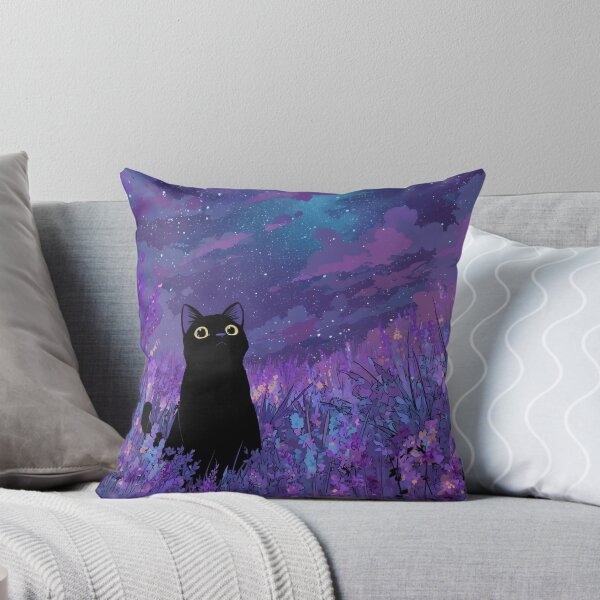 Item preview, Black Cat in Lavender Field Starry Night Sky Aesthetic designed and sold by JossDesign15.