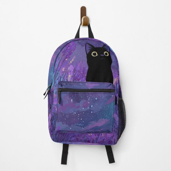 Item preview, Black Cat in Lavender Field Starry Night Sky Aesthetic designed and sold by JossDesign15.