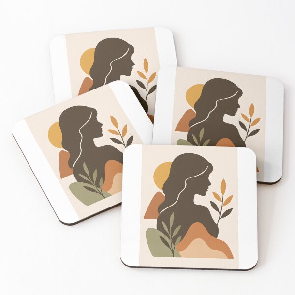 Item preview, Boho Woman Silhouette with Sun and Botanical Leaves, Abstract Feminine Wall Art designed and sold by NarjaShop.