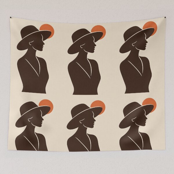 Item preview, Boho Woman Silhouette with Sun and Botanical Leaves, Abstract Feminine Wall Art designed and sold by NarjaShop.