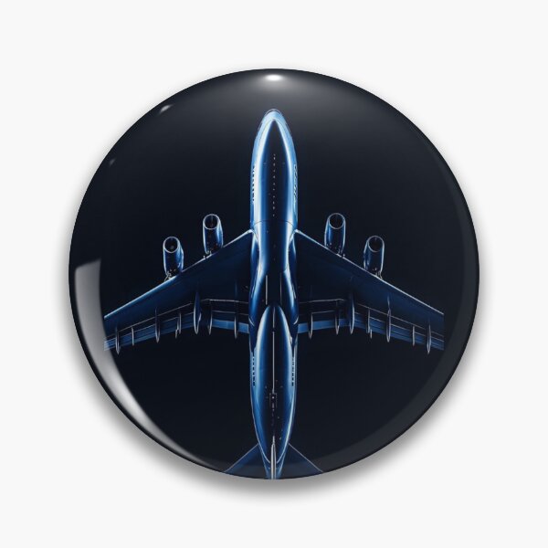 Item preview, Blue-lit widebody jet airplane viewed from above designed and sold by Rue Market.