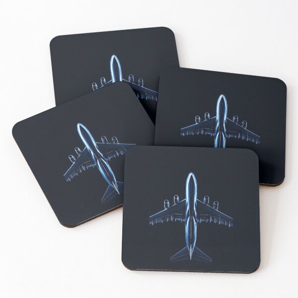 Item preview, Blue-lit widebody jet airplane viewed from above designed and sold by Rue Design Company.