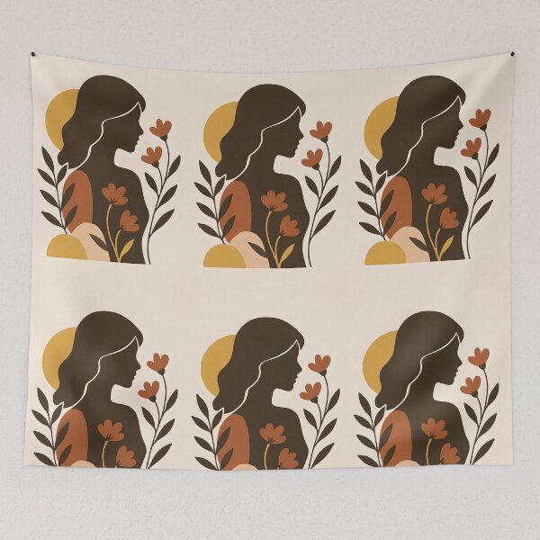 Item preview, Copy of Boho Woman Silhouette with Sun and Botanical Leaves, Abstract Feminine Wall Art designed and sold by NarjaShop.