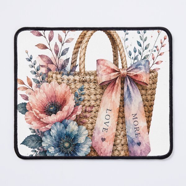 Item preview, Pastel Watercolor Flower Basket with Love More Bow – Romantic Pink and Blue Floral Tote, Cottagecore Botanical Garden and Feminine Spring Gift Design designed and sold by Gold Turtle Lina.